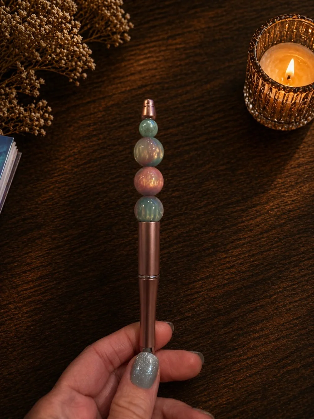 Beautiful handmade beaded pen with marbled Journal  hardcover Notebook